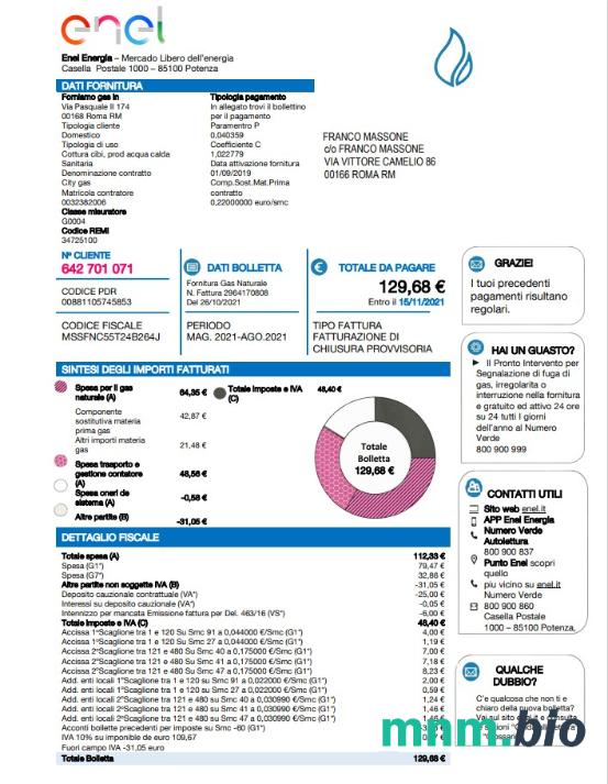 Italy Enel Energia rachunek za media template in Word i PDF format